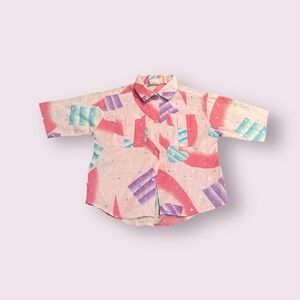 Vintage Colorful Kids Button Front Short Sleeve Shirt with Abstract Design Sz 6